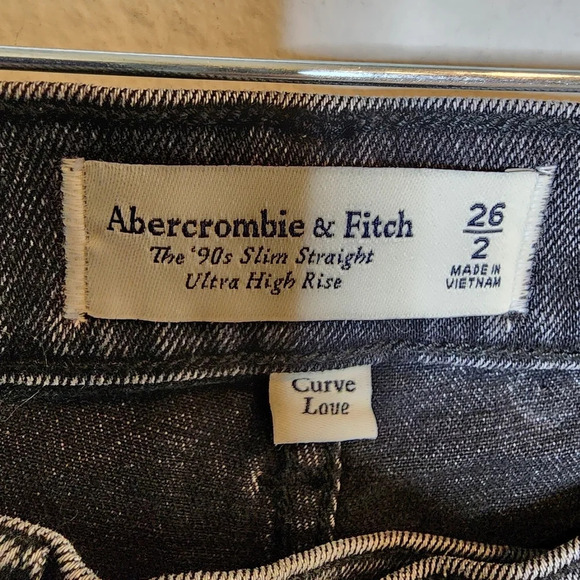 NWT A&F Curve Love Ultra HR 90s Slim Straight Black Jean Criss Cross Waist 26 - Picture 11 of 14